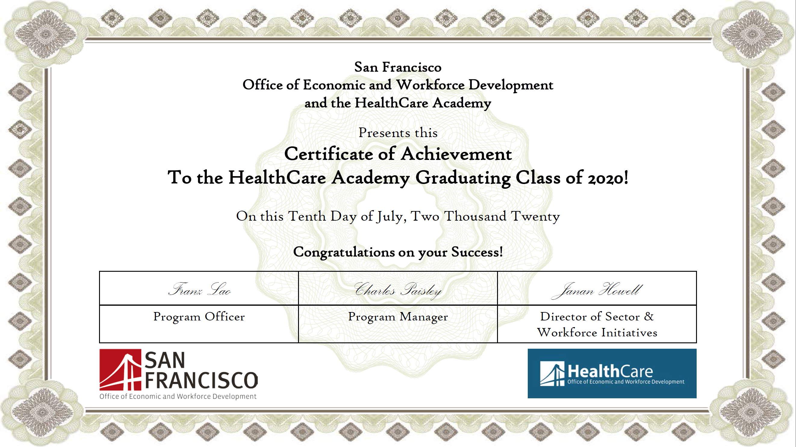 2020 Healthcare Certificate
